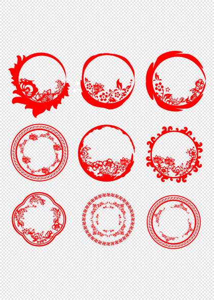红色圆形中式边框中国古典花边镜框矢量素材