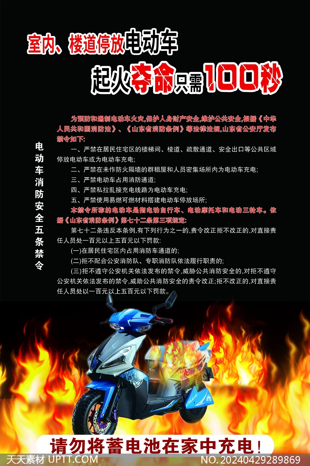 电动车消防安全五条禁令黑色文案海报设计