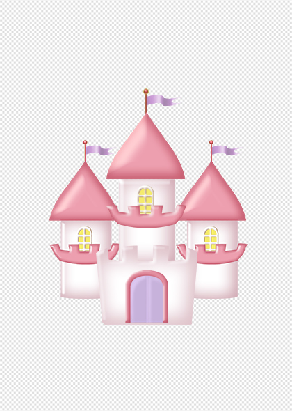 公主梦幻风粉色卡通城堡免抠装饰元素