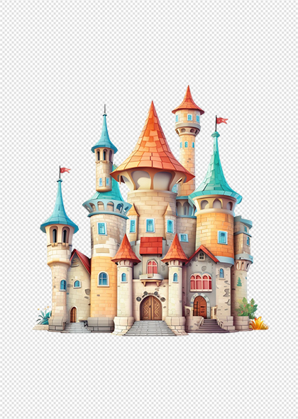 卡通手绘城堡免抠城堡PNG元素素材