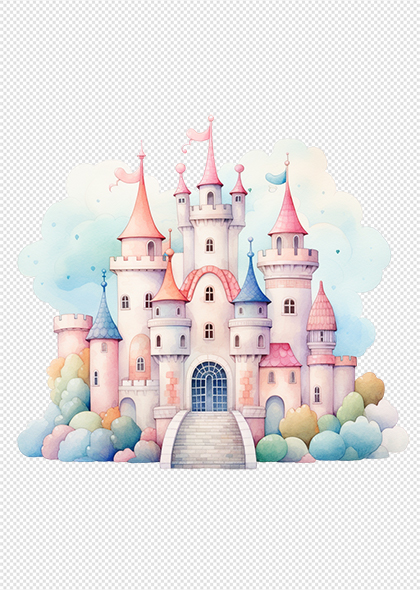 粉色卡通城堡免抠插画PNG元素