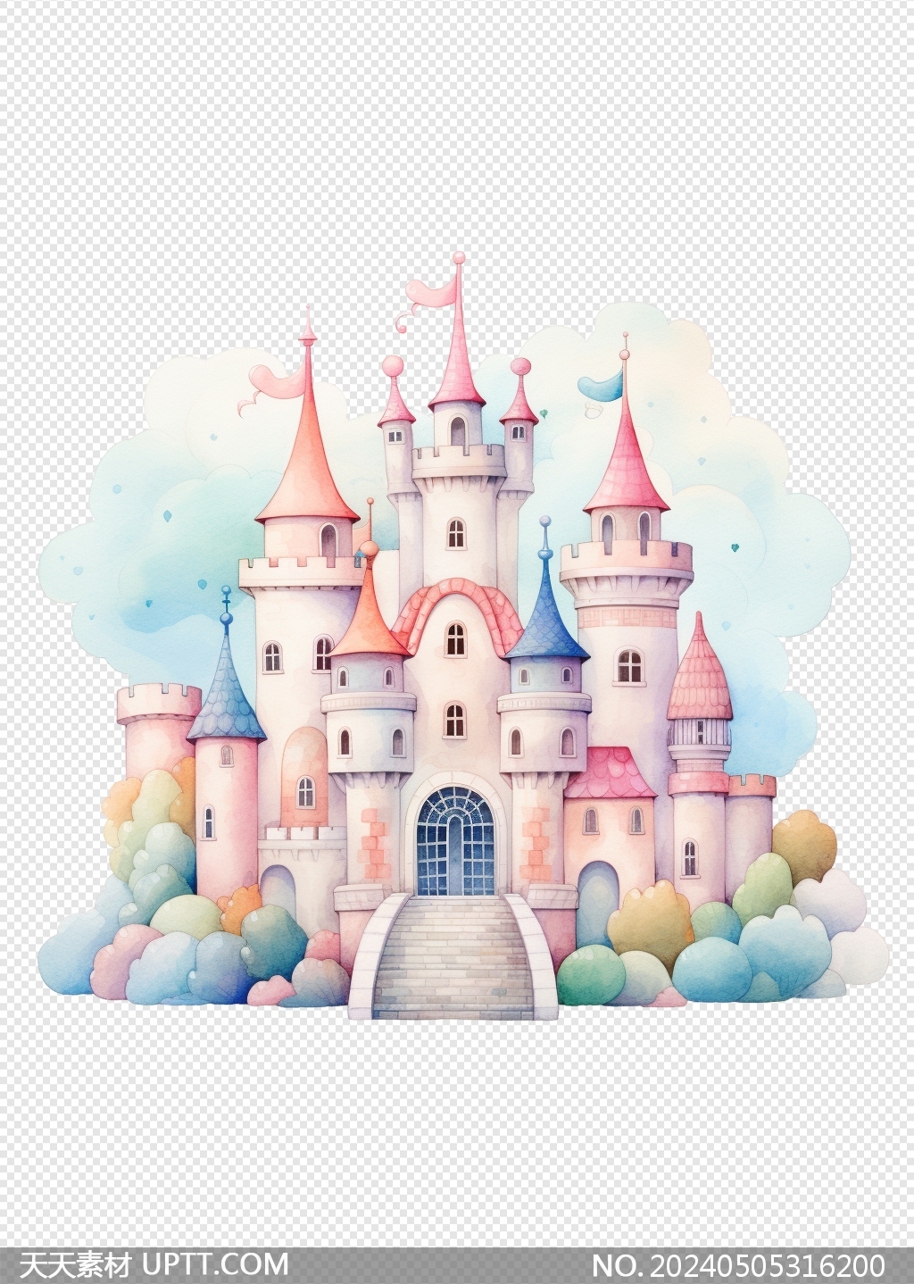 粉色卡通城堡免抠插画PNG元素