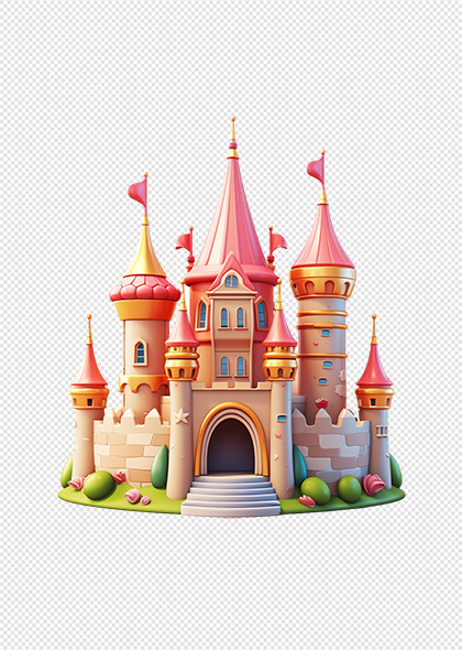 卡通3D城堡模型童话城堡免抠装饰元素素材