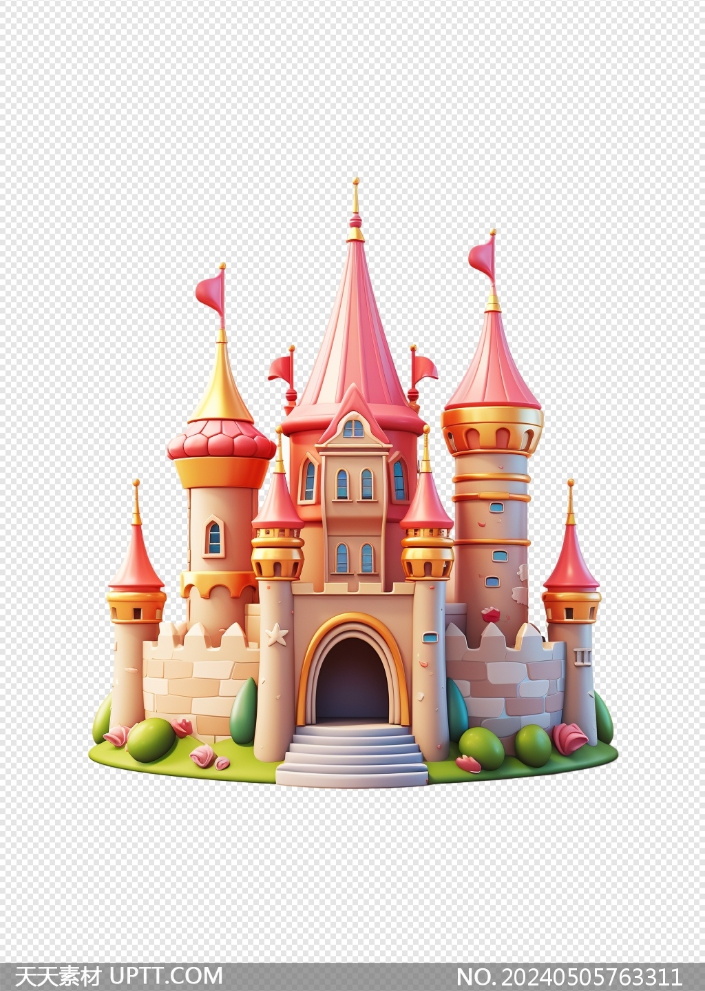 卡通3D城堡模型童话城堡免抠装饰元素素材