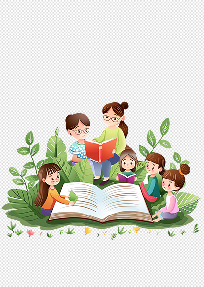 春天卡通手绘老师孩子读书阅读日校园装饰PNG元素