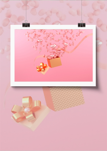 飘散礼盒3D爱心粉色渐变浪漫背景图片
