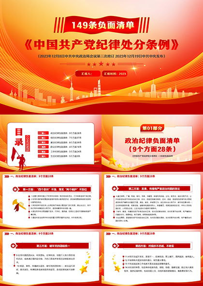中国共产党纪律处分条例149条负面清单解读PPT模板