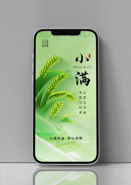绿色麦穗小满节气传统节日祝福手机海报