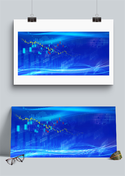 股市K线光影金融科技行业蓝色背景图片素材