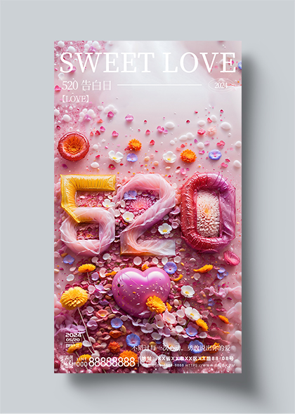 粉色3D创意520告白日手机宣传海报