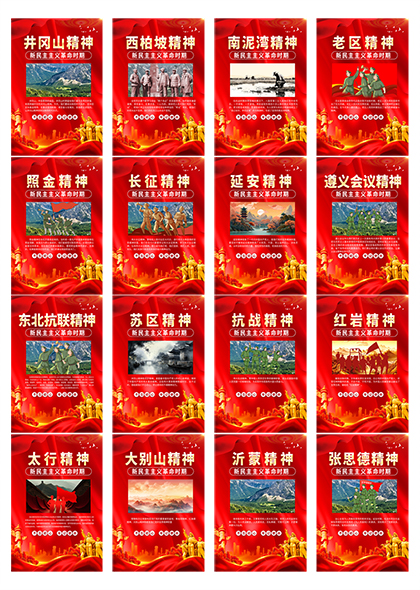中国精神学习红色精神党建宣传海报套图