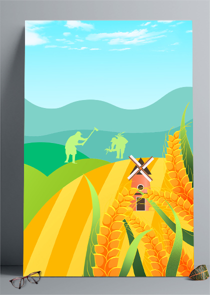 二十四节气芒种金黄麦子农忙丰收节气竖版背景图片