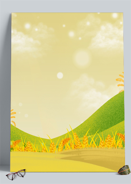 金黄手绘稻田麦子二十四节气秋分节气竖版海报背景