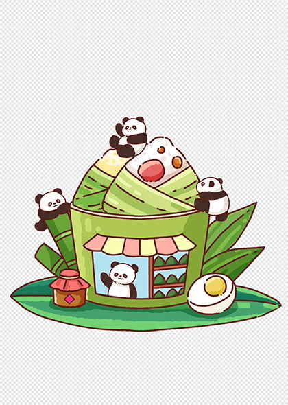 端午节熊猫粽子房子趣味元素素材