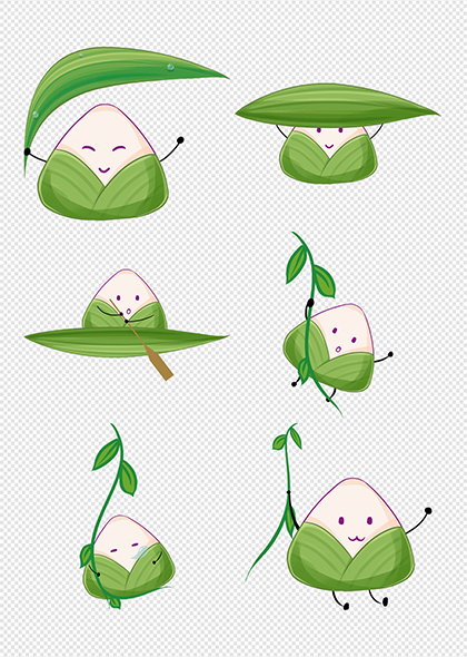 端午节绿色清新拟人粽子卡通粽子元素设计