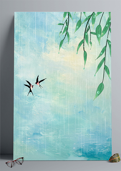 柳树燕子谷雨雨水春季春天节气海报背景