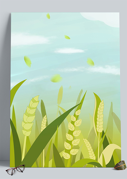 手绘麦穗稻穗绿色清新芒种节气插画背景