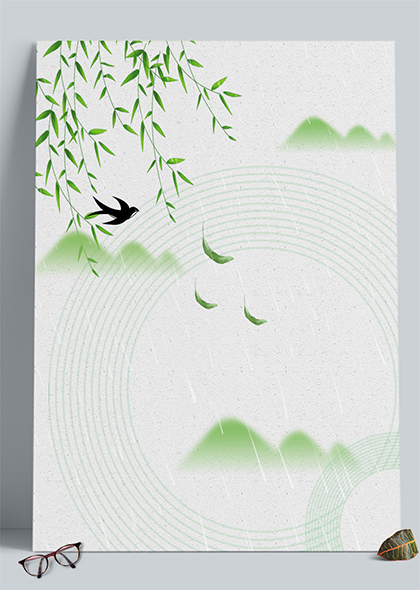 柳树燕子山水插画背景清明节气背景图片