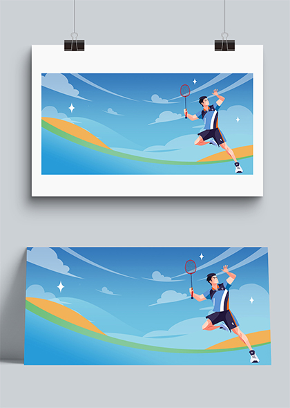 羽毛球队员运动会奥运会蓝色卡通背景图片