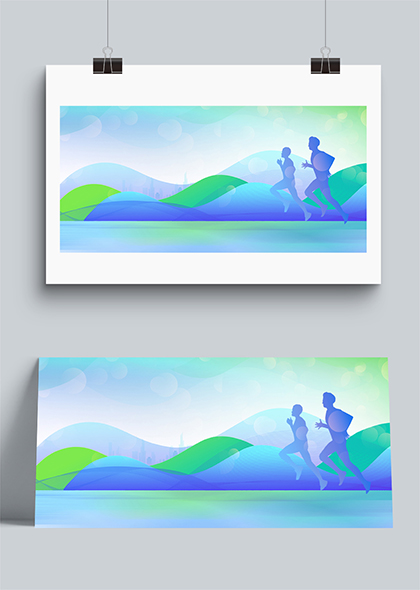 奔跑跑步健身人物剪影蓝色渐变运动会奥运会背景图片