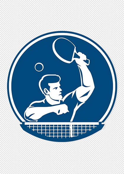 男子乒乓球运动员蓝色剪影PNG元素图标素材