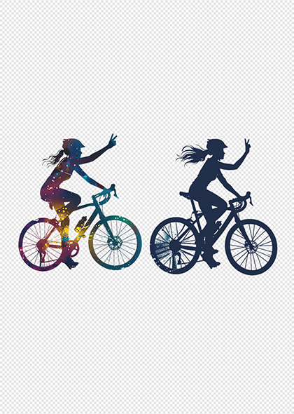 自行车骑行自行车女运动员剪影PNG元素