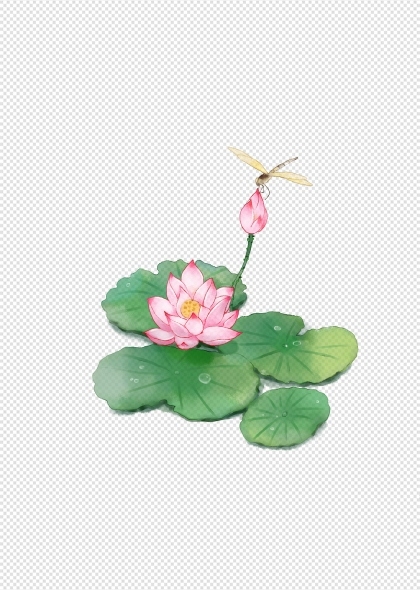 中国风手绘水墨荷花蜻蜓