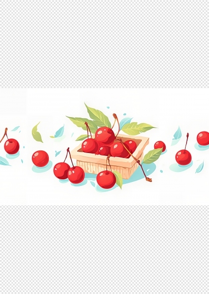 手绘诱人樱桃夏季水果AI插画图片