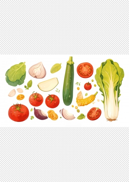 白菜西红柿洋葱各种蔬菜AI插画