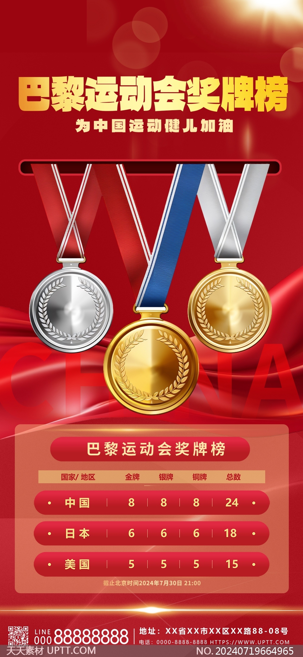 紅色2024巴黎奧運(yùn)會(huì)獎(jiǎng)牌榜金牌榜海報(bào)模板