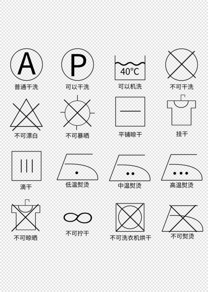 线性衣物洗涤干洗机洗说明图标套图