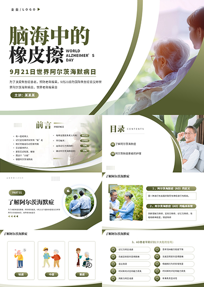 阿爾茨海默癥患者護理指南PPT模板