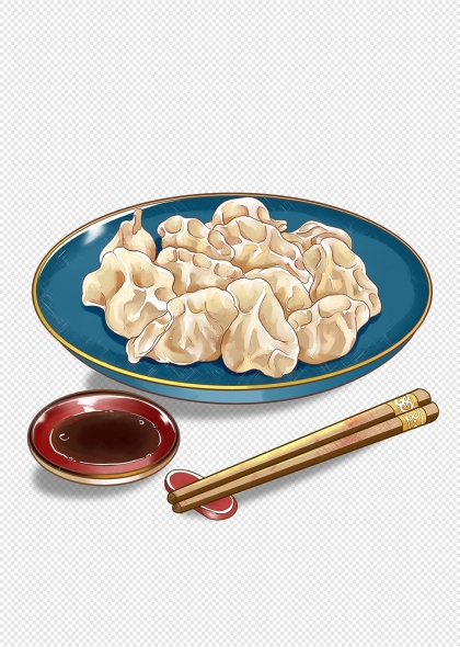 中国风冬至节日饺子配醋碟筷子插画设计元素