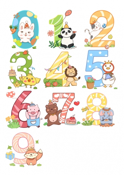 卡通小動(dòng)物生日主題數(shù)字插畫元素