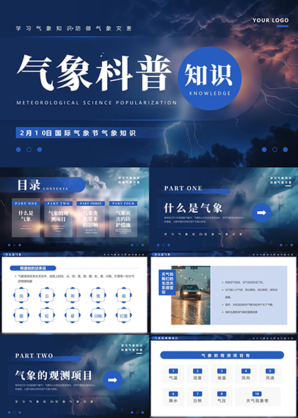 气象科普知识国际气象节PPT模板