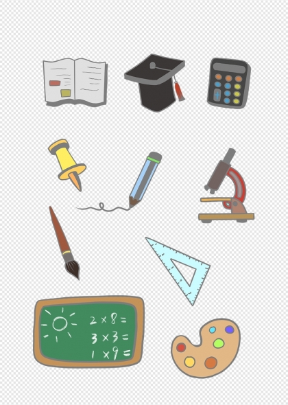 卡通风格学习用品文具元素集合