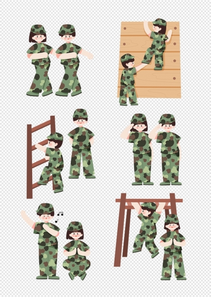 卡通迷彩服儿童军训活动插图合集
