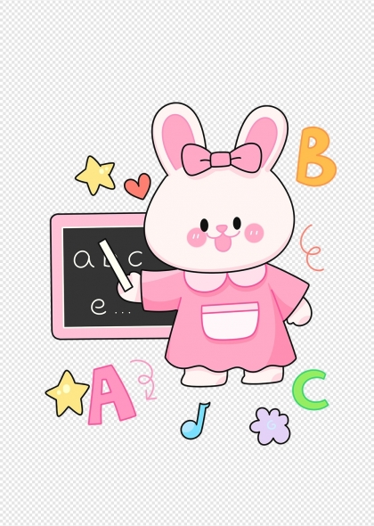 卡通小兔子教学字母学英语场景元素