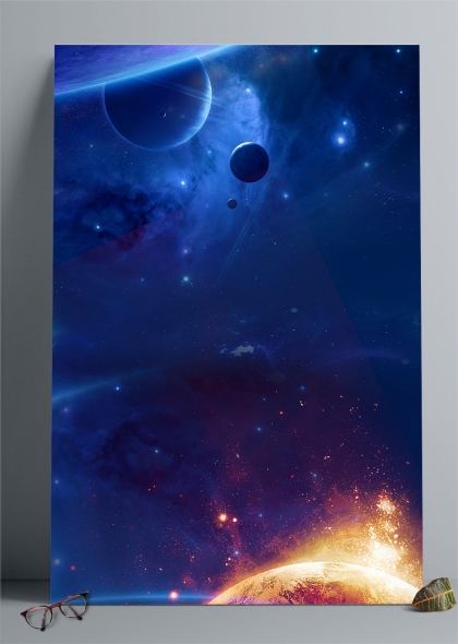 深藍(lán)色星空宇宙行星商務(wù)金融海報背景