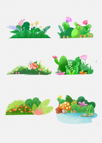 春夏季绿色植被花卉装饰元素