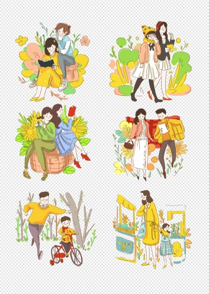 手绘风春季户外活动插画人物合集
