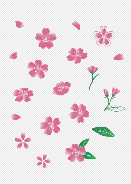 春天樱花主题粉色樱花花瓣飘落图案