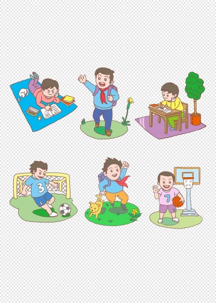 学生日常校园生活学习运动卡通插画合集