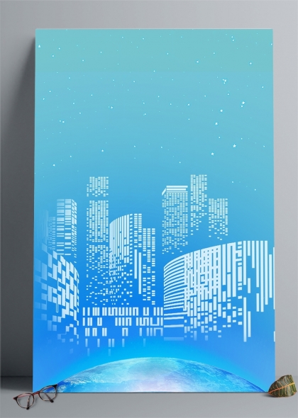 藍色星空下城市剪影商務(wù)科技粒子化背景
