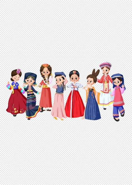 卡通少數(shù)民族女孩舞蹈插畫