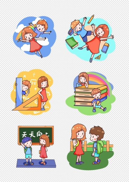 卡通小学生开学季快乐学习儿童插画合集