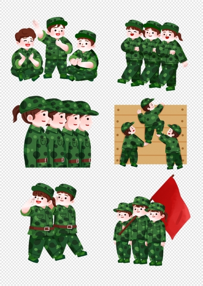 卡通军事训练儿童团队活动人物元素