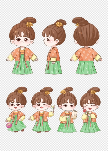 中国风汉服女孩卡通人物形象插画