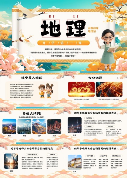 地理趣味开课第一课春节晚会地理考点分析PPT模板