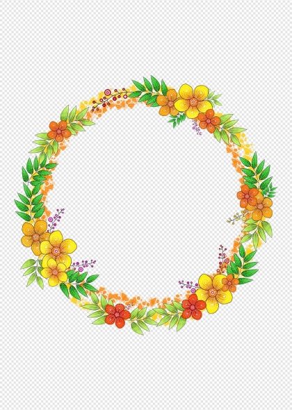 黄色花朵圆形花环装饰元素